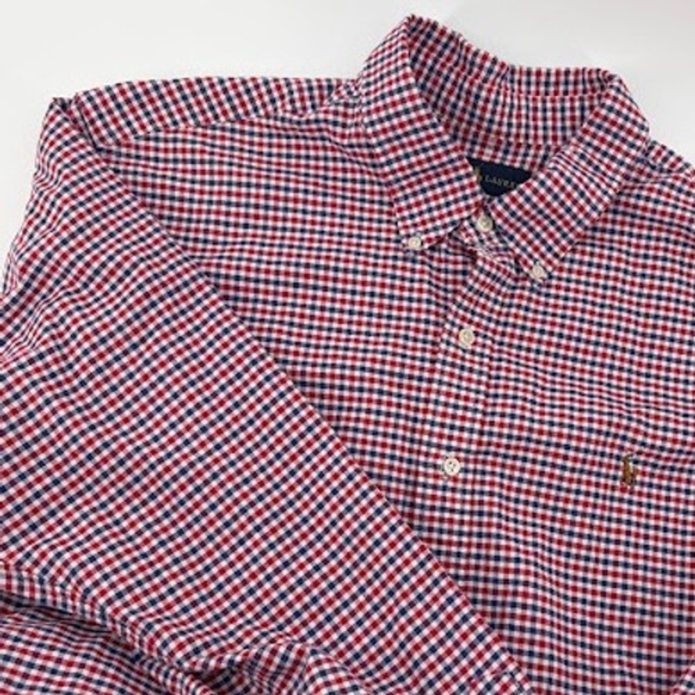 Ralph Lauren Button Down Shirt Mens XXL Red‎ Blue Gingham Checkered Long Sleeve